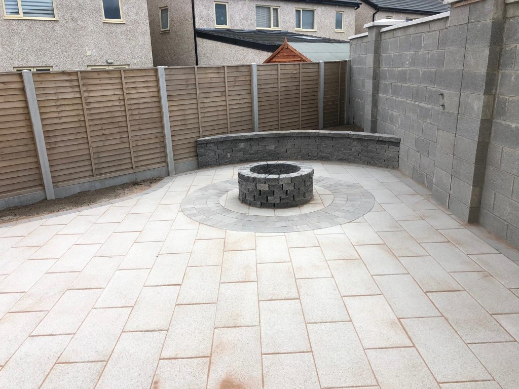 New Patio with Connemara Walling and Fire Pit in Blanchardstown, Dublin