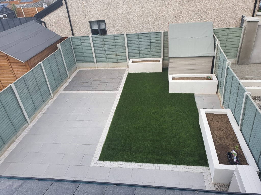 Belvedere Granite Patio with Raised Flowerbeds in Clonsilla, Dublin