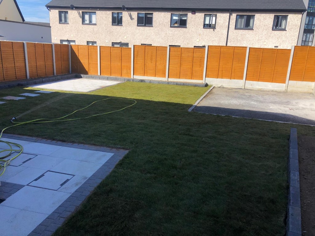 Patio with Silver Granite Slabs and Logcabin Base in Hansfield Wood, Dublin