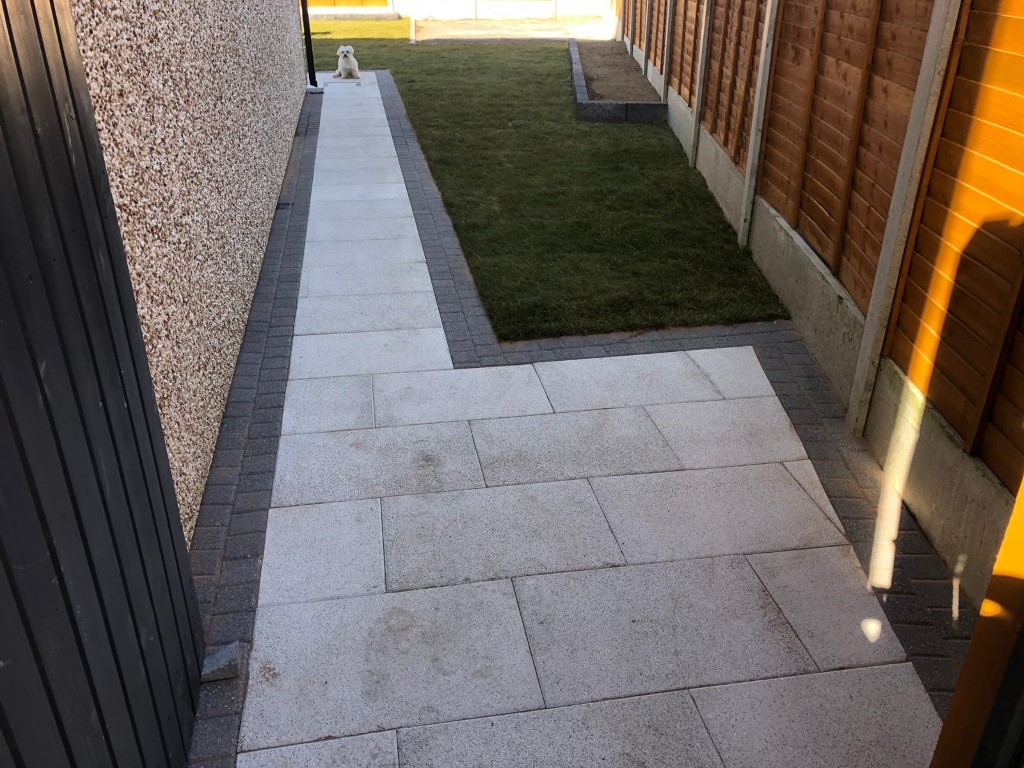 Patio with Silver Granite Slabs and Logcabin Base in Hansfield Wood, Dublin