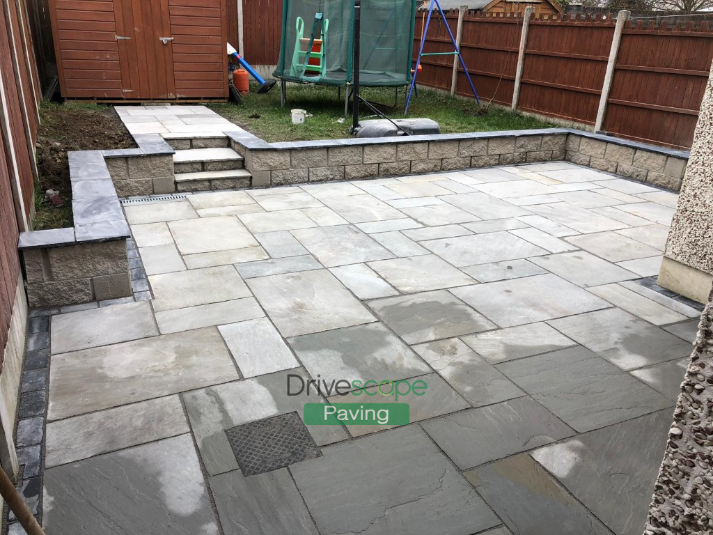 Limestone Patio with Retaining Wall and Steps in Clonee, Dublin