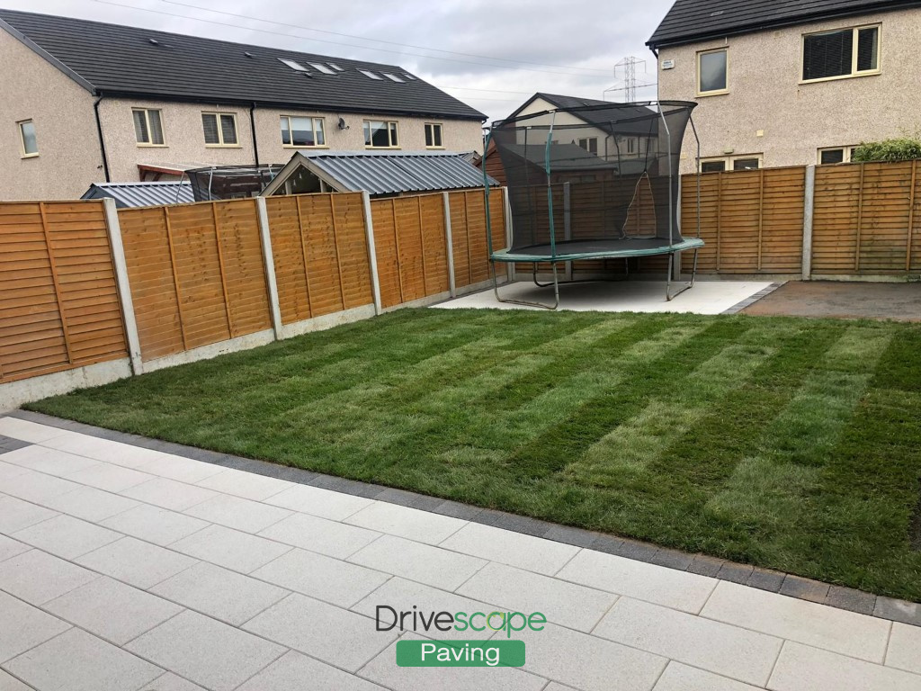 Silver Granite Patio with New Lawn in Hansfield Wood, Dublin