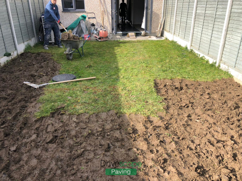 Silver Granite Patio with New Shed Base in Hansfield Wood, Dublin