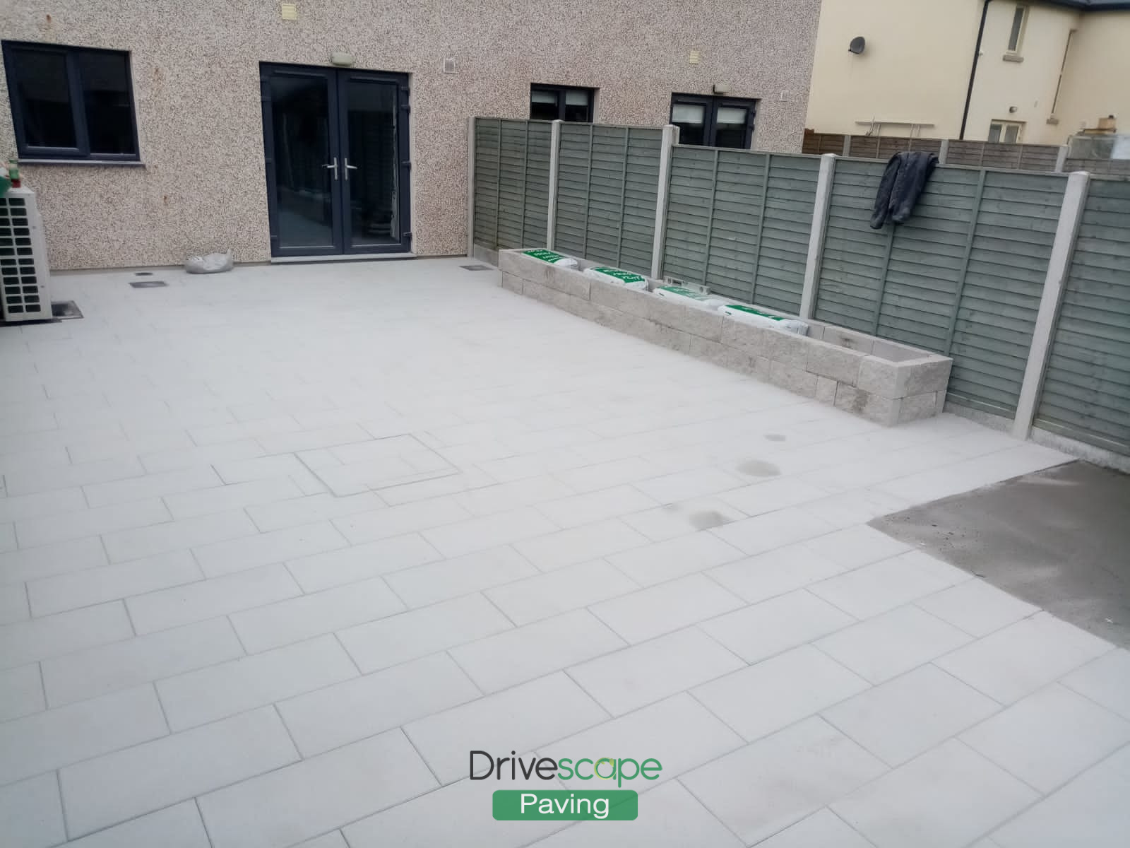 Silver Granite Patio with New Shed Base in Hansfield Wood, Dublin