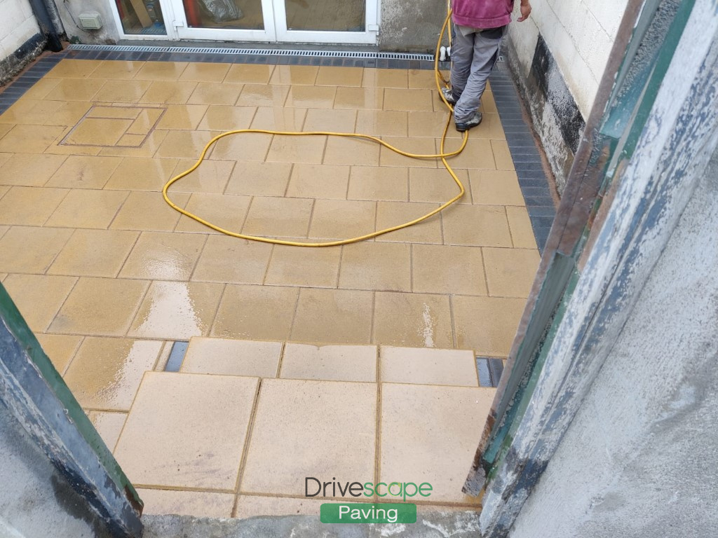 Buff Patio with Black Brick Border in Glasnevin, Dublin