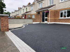 Asphalt Driveway with Retaining Walls and Brick Pillars in Clonee