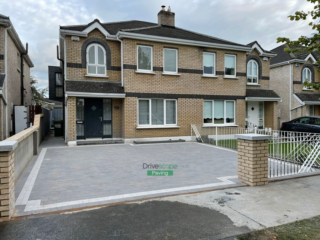 Corrib Paved Driveway with New Brick Pillars and Plastered Wall in Clonsilla, Dublin