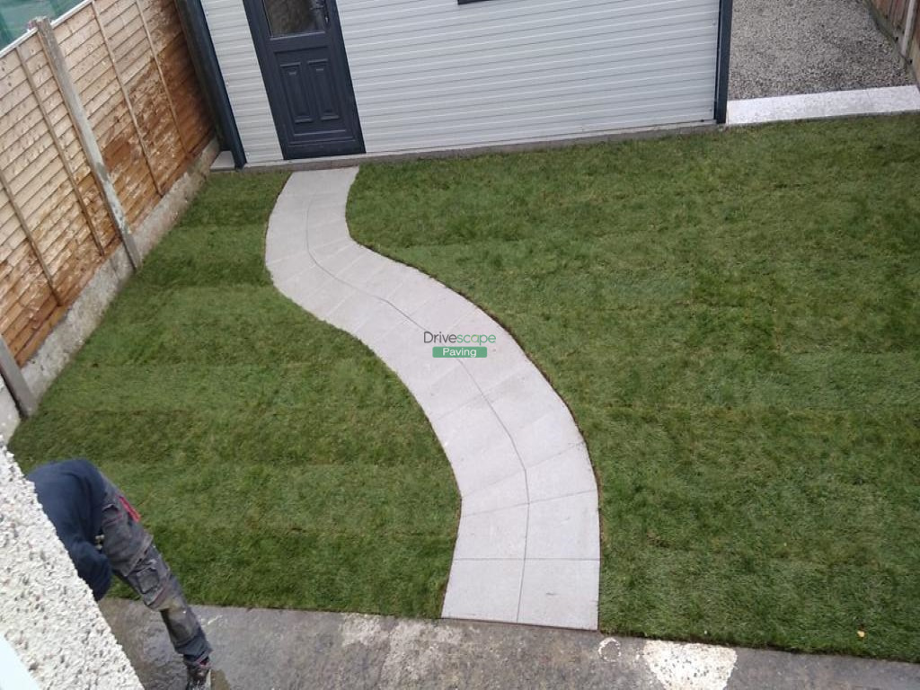 Patio with Silver Granite Slabs and Roll-On Turf in Clonee, Co. Meath