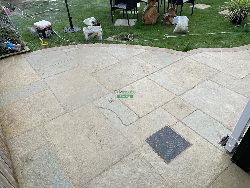 Patio with Yellow Limestone Slabs and Rustic Borderline in Coolock, Dublin