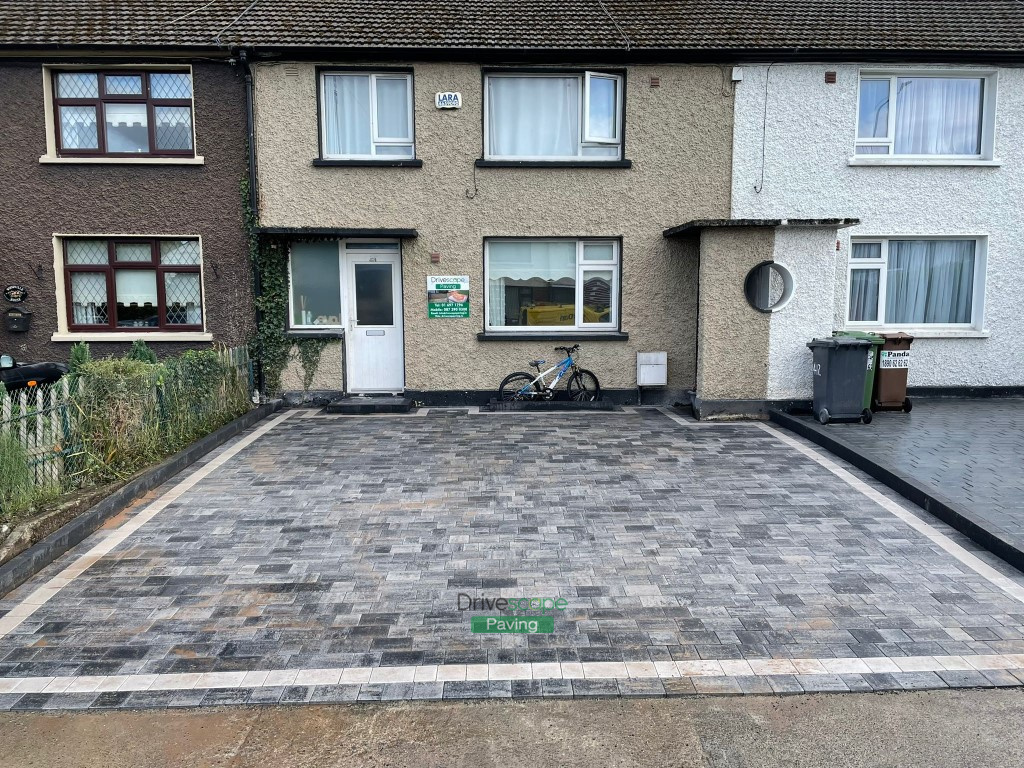 Silver Grey Paved Driveway with Charcoal Kerb in Rathfarnham, Dublin