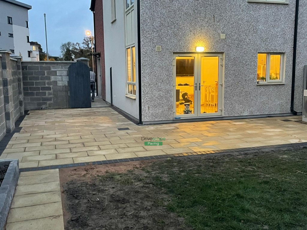 Buff Granite Slabbed Patio with Raised Flower-Beds in Hansfield Wood, Dublin