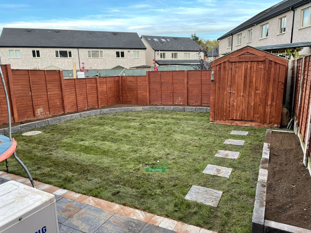 Patio with Raised Flower-Beds and Roll-On Turf in Hansfield Wood, Dublin