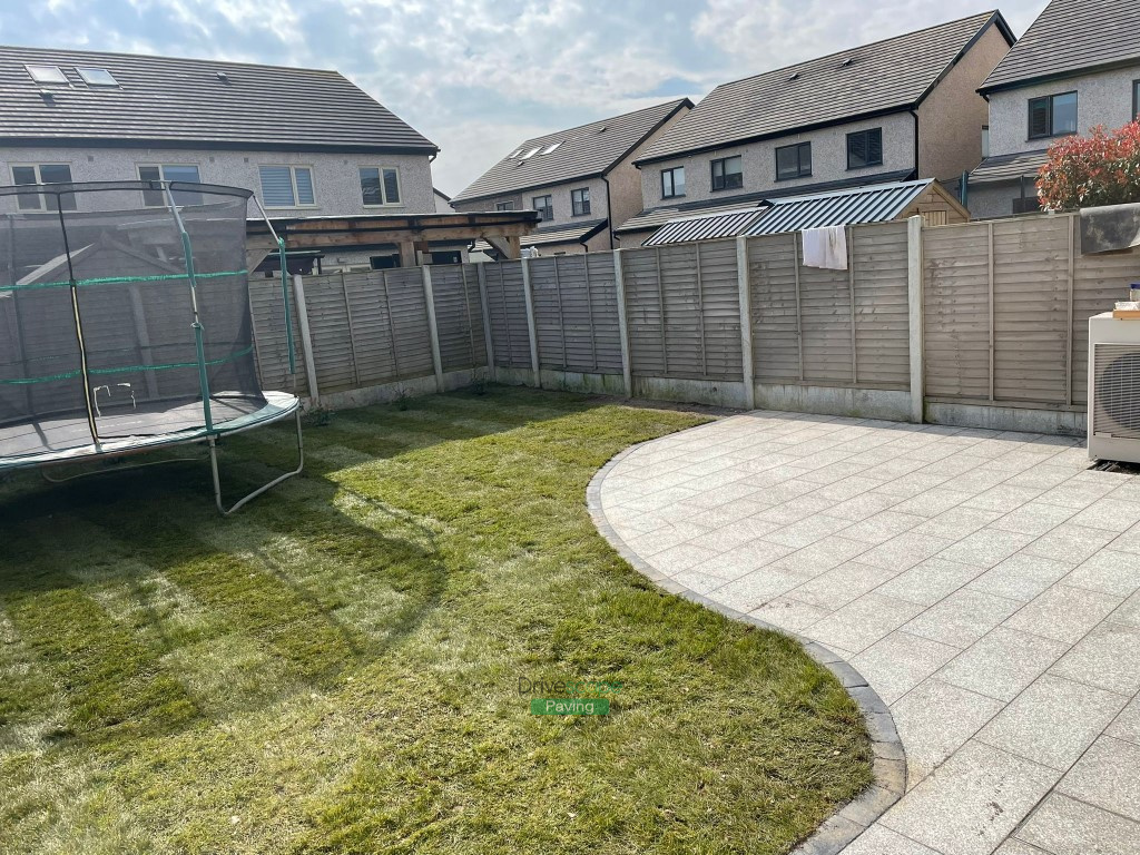 Patio with Granite Slabs, Cobbled Border and Roll-On Turf in Hansfield Wood, Dublin