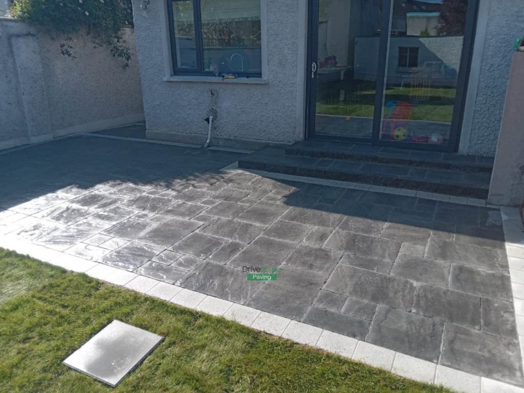 Patio with Belvedere Slabs and New Turf in Palmerstown, Dublin