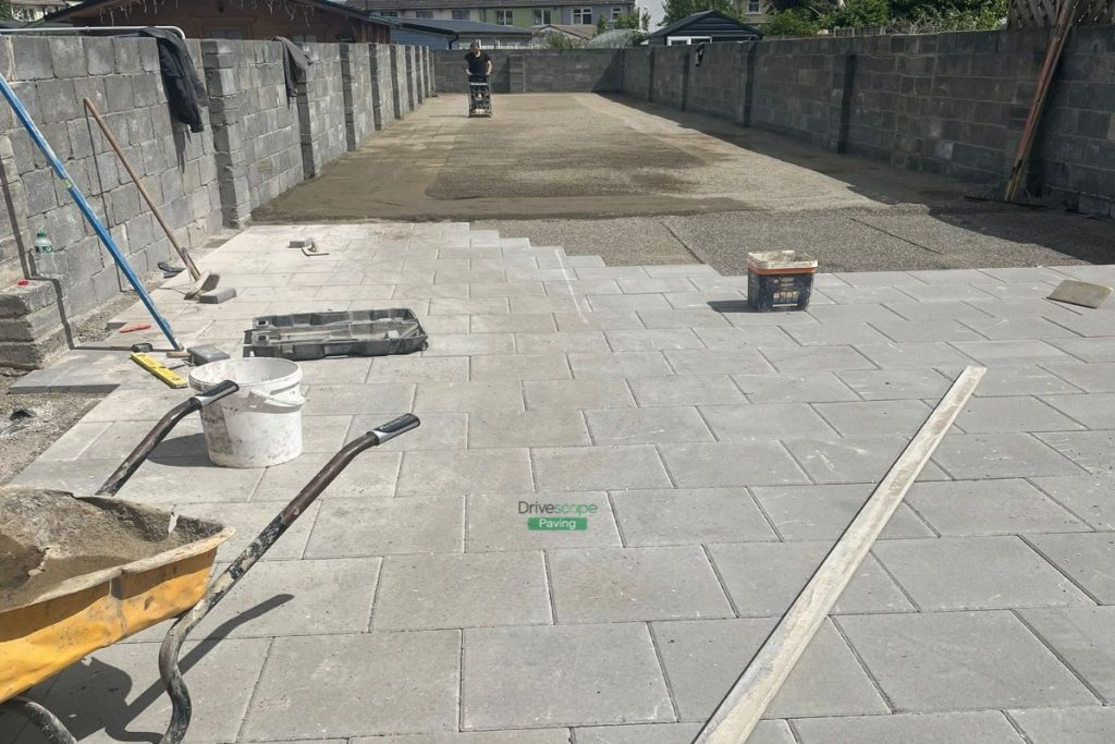 Patio with Classic Flags, Slane Borderline and Roll-On Turf in Ballyfermot, Dublin (4)