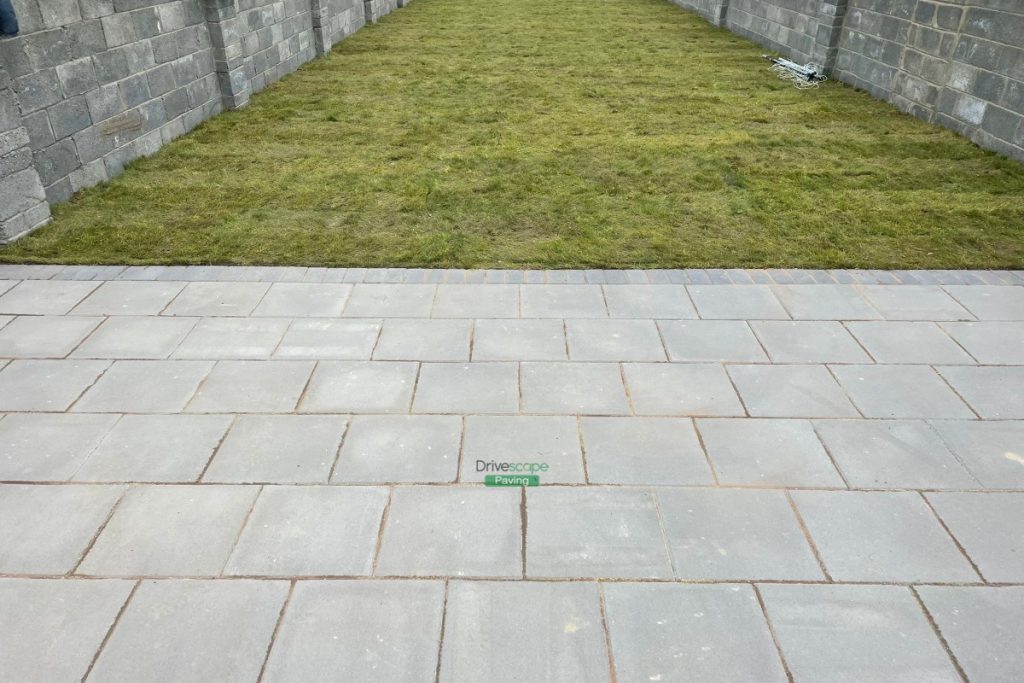 Patio with Classic Flags, Slane Borderline and Roll-On Turf in Ballyfermot, Dublin (7)