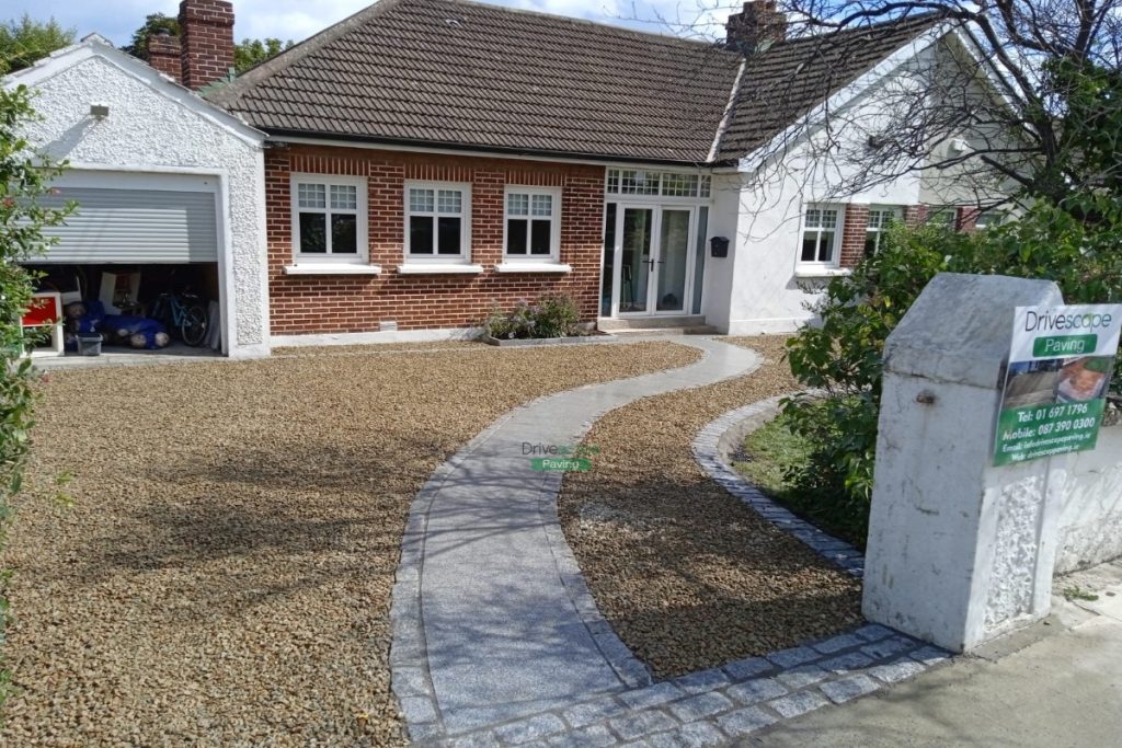 Gravelled Driveway with Silver Granite Pathway and Kerbing in Baldoyle, Dublin