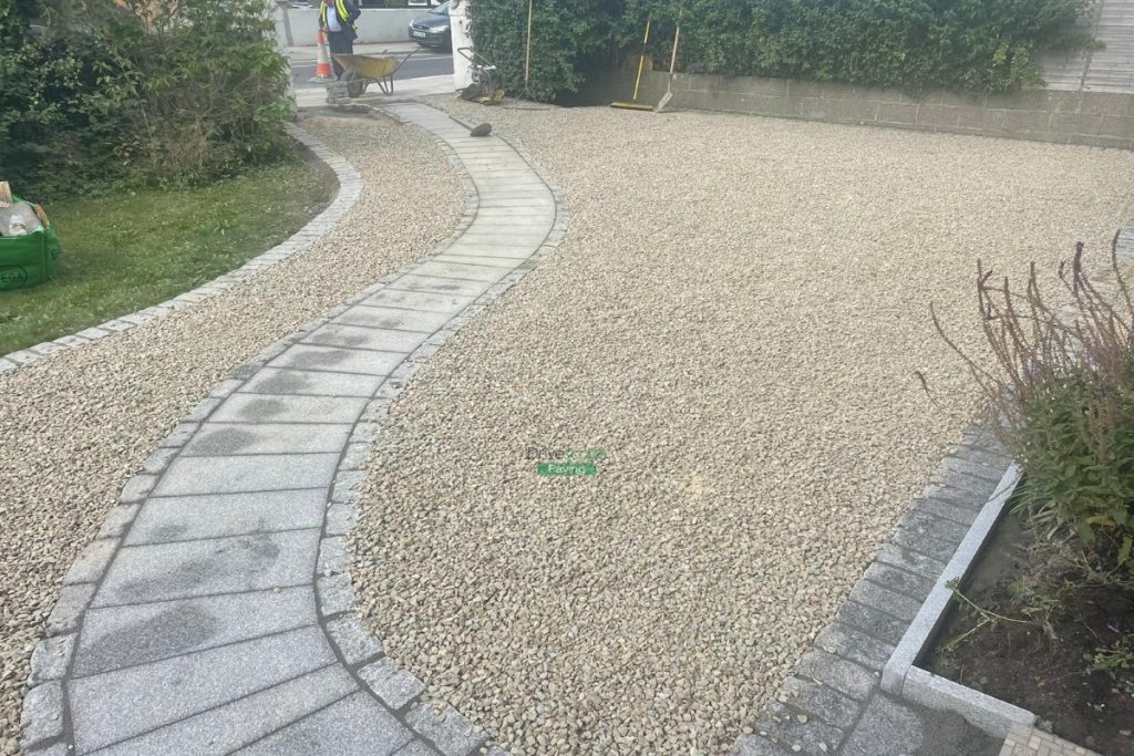 Gravelled Driveway with silver Granite Pathway and Kerbing in Baldoyle, Dublin (9)