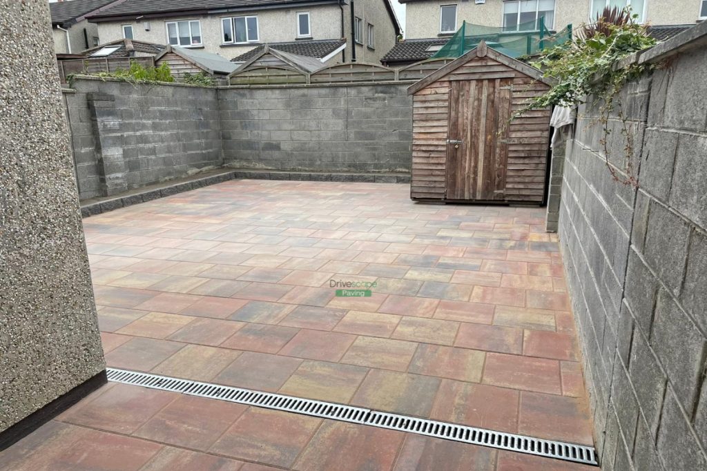 Patio with Classic Rustic Slabs, Flower-Beds and ACO Drains in Lucan, Dublin (4)