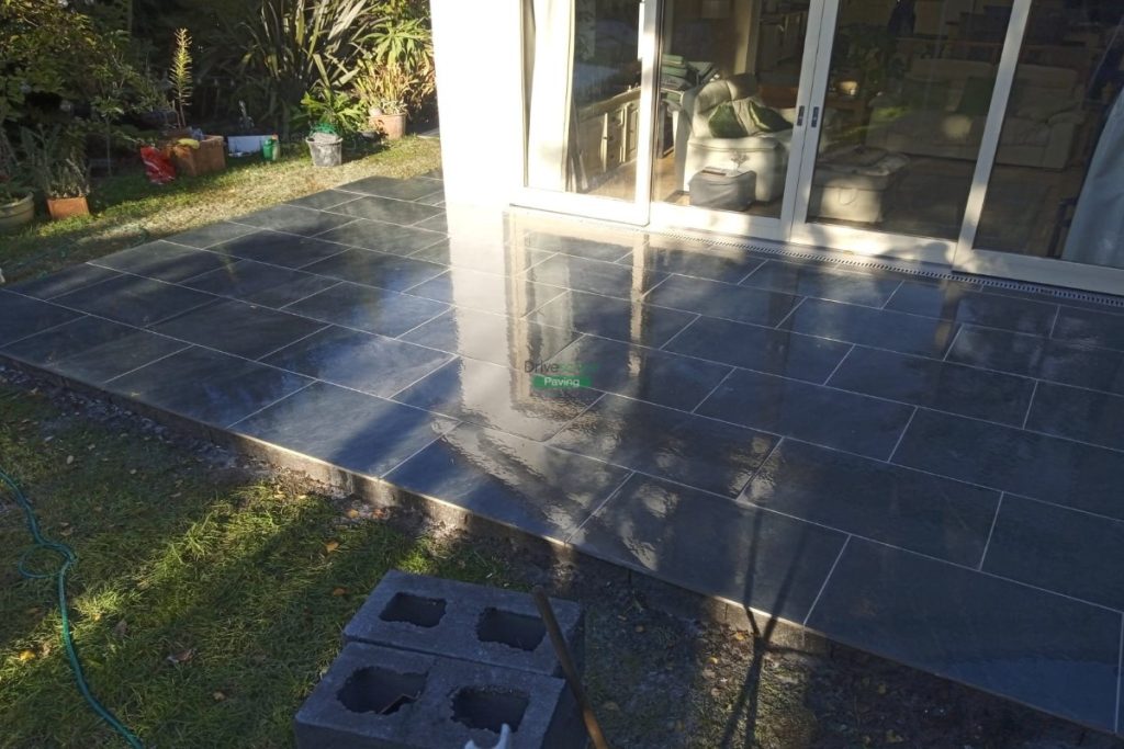 Patio with Black Slate Porcelain Tiles in Baldoyle, Dublin
