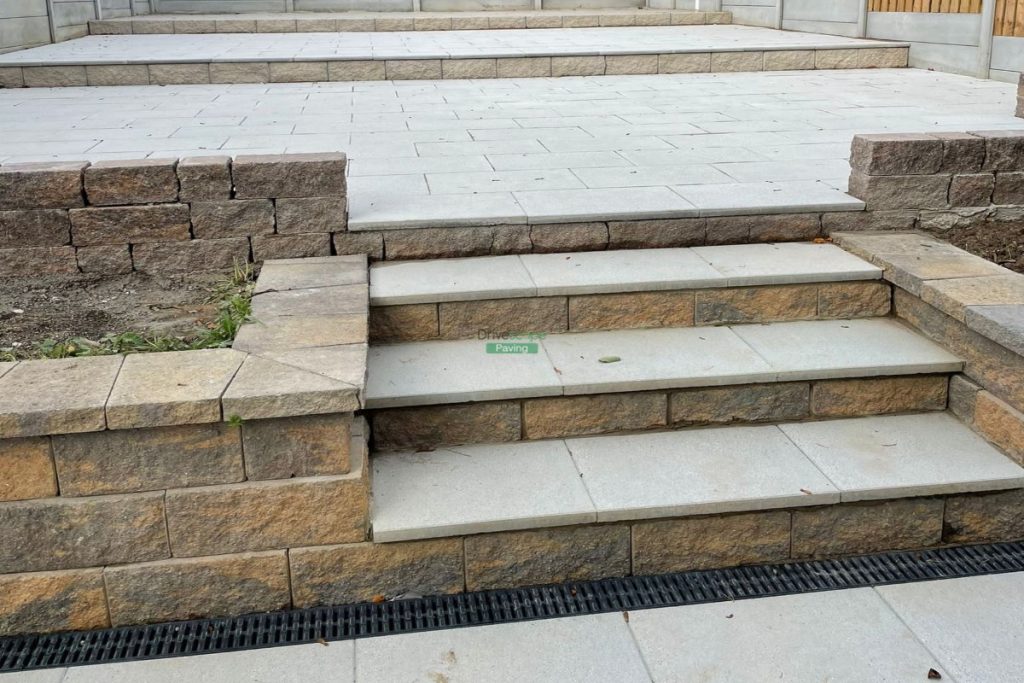 Tiered Patio with Granite Slabs, Connemara Walling and Concrete Base in Bray, Co. Wicklow
