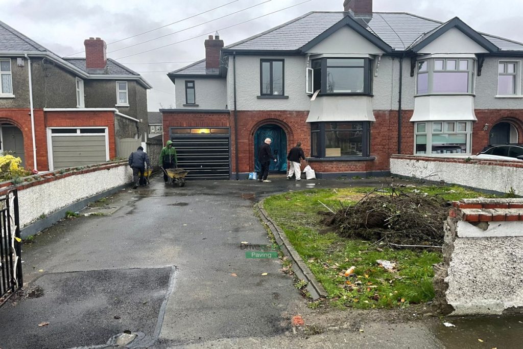 Driveway with Black and Silver Granite Paving and New Pillar in Blanchardstown, Dublin (2)