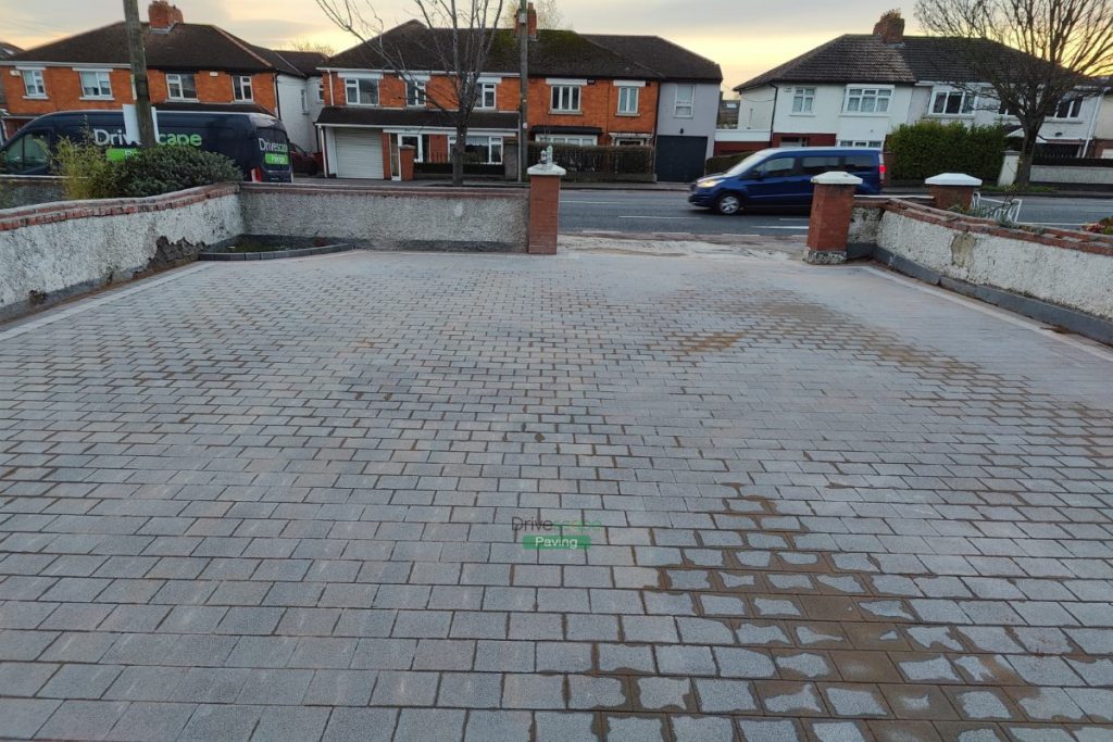 Driveway with Black and Silver Granite Paving and New Pillar in Blanchardstown, Dublin (6)