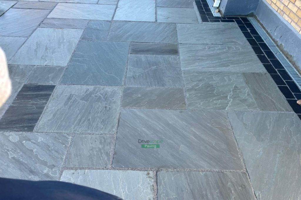 Driveway with Kandla Grey Limestone Slabs and Cobblestone Border in Hartstown, Dublin (4)