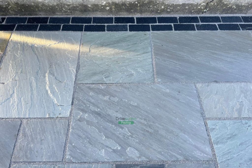 Driveway with Kandla Grey Limestone Slabs and Cobblestone Border in Hartstown, Dublin (7)