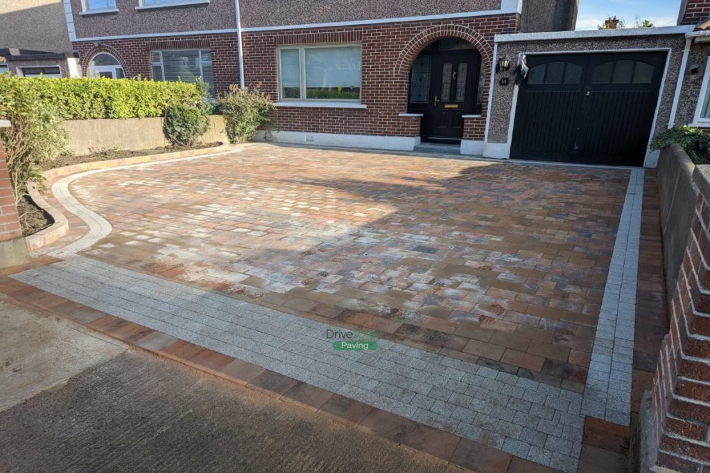 Driveway with Tobermore Block Paving, Granite Borderlines and New Pillar in Clontarf, Dublin