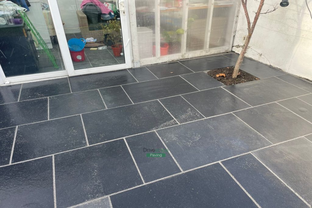 Patio with Black Limestone Slabs and Drainage System in Clontarf, Dublin (3)