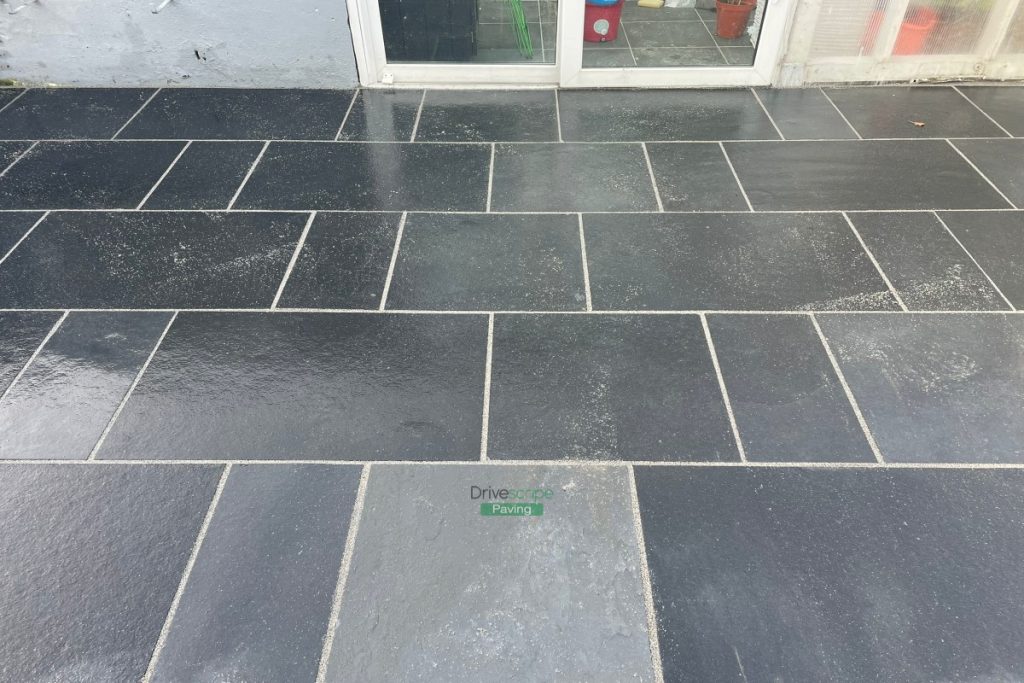 Patio with Black Limestone Slabs and Drainage System in Clontarf, Dublin