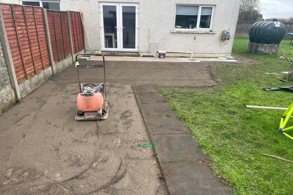 Patio with Newgrange Granite Slabs and Charcoal Border, New Steps and Roll-on Turf in Dublin (1)