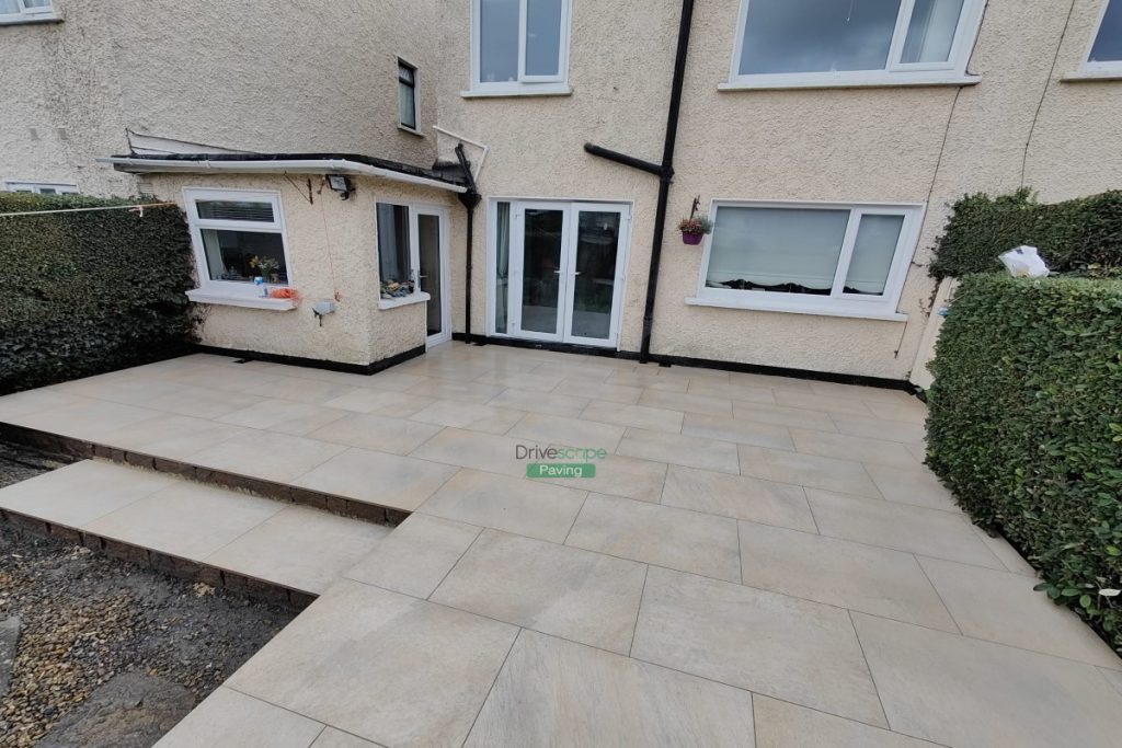 Porcelain Tiled Raised Patio with Connemara Walling in Dublin (7)
