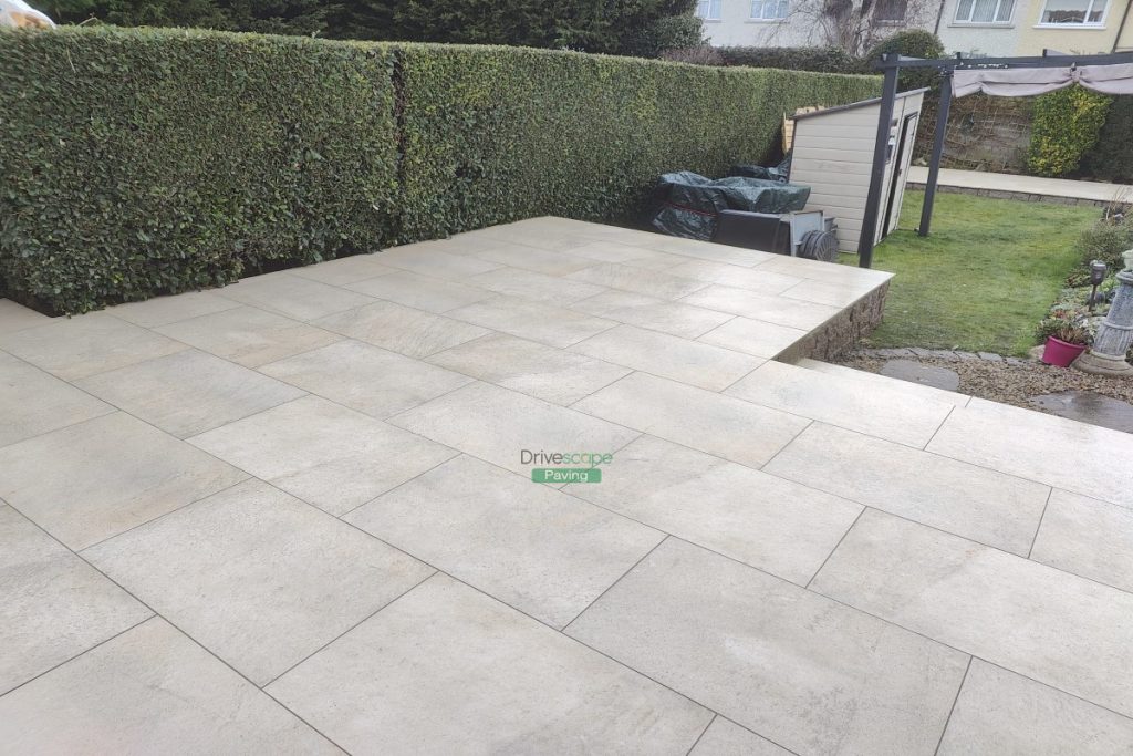 Porcelain Tiled Raised Patio with Connemara Walling in Dublin (8)