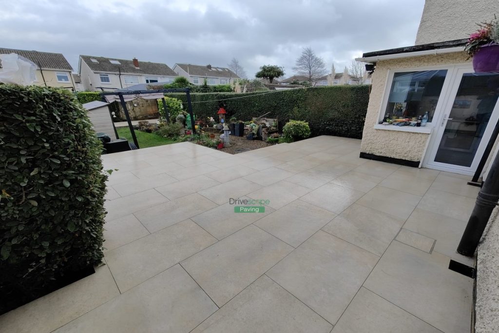 Porcelain Tiled Raised Patio with Connemara Walling in Dublin (9)