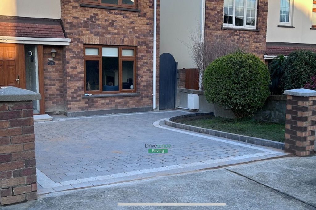 Driveway with Black Granite Corrib Paving and Silver Borderlines in Rathfarnham, Dublin