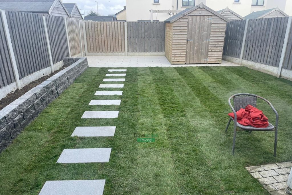 Patio with Silver Granite Slabs, Roll-On Turf and Granite Walling in Ballymun, Dublin (6)