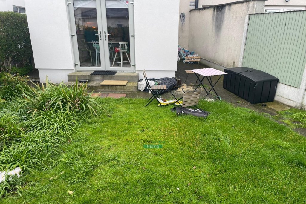 Raised Patio with Buff Granite and Classic Rustic Slabs, New Fencing and Artificial Grass in Clontarf, Dublin (1)