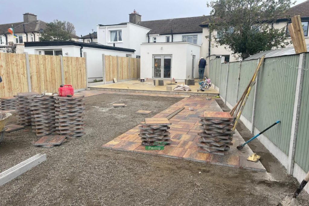 Raised Patio with Buff Granite and Classic Rustic Slabs, New Fencing and Artificial Grass in Clontarf, Dublin (4)