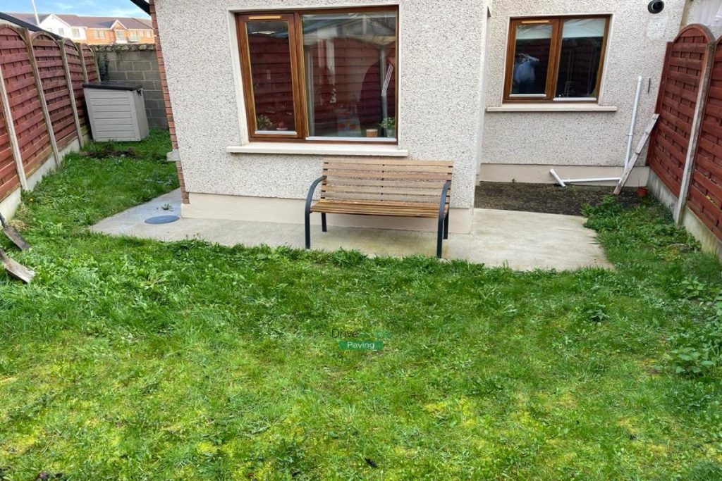 Silver Granite Slabbed Patio with Lismore Kerbing and Concrete Shed Base in Clonee, Co. Dublin (2)