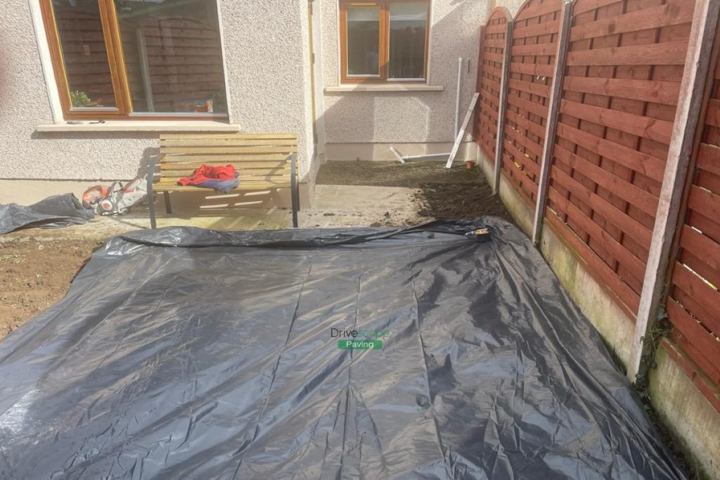 Silver Granite Slabbed Patio with Lismore Kerbing and Concrete Shed Base in Clonee, Co. Dublin (4)