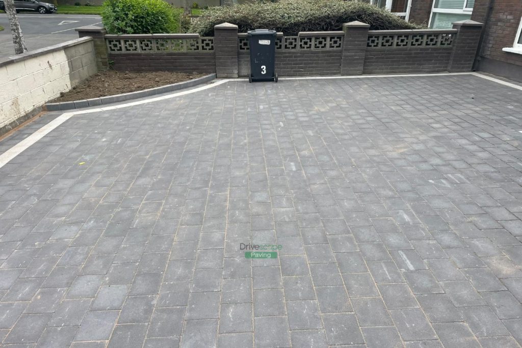 Driveway with Charcoal and Silver Corrib Paving, Granite Step and Flowerbeds in Dublin (3)