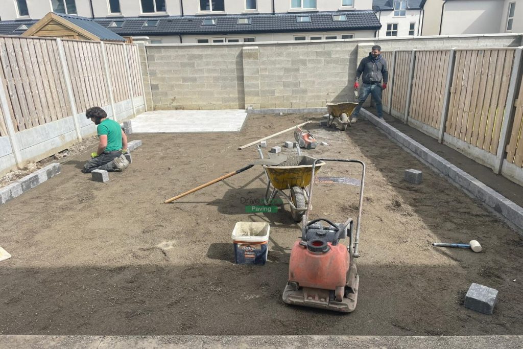Patio with Newgrange Slabs, Mellifont Kerbing, Stepping Stones and Roll-on Turf in Portmarnock, Co. Dublin (4)