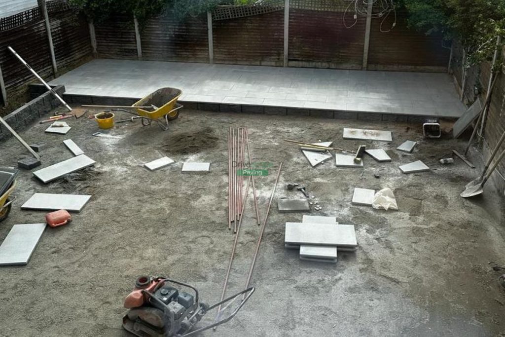 Patio with Silver Granite Slabs, Charcoal Borders and Raised Flowerbeds in Tallaght, Dublin (5)