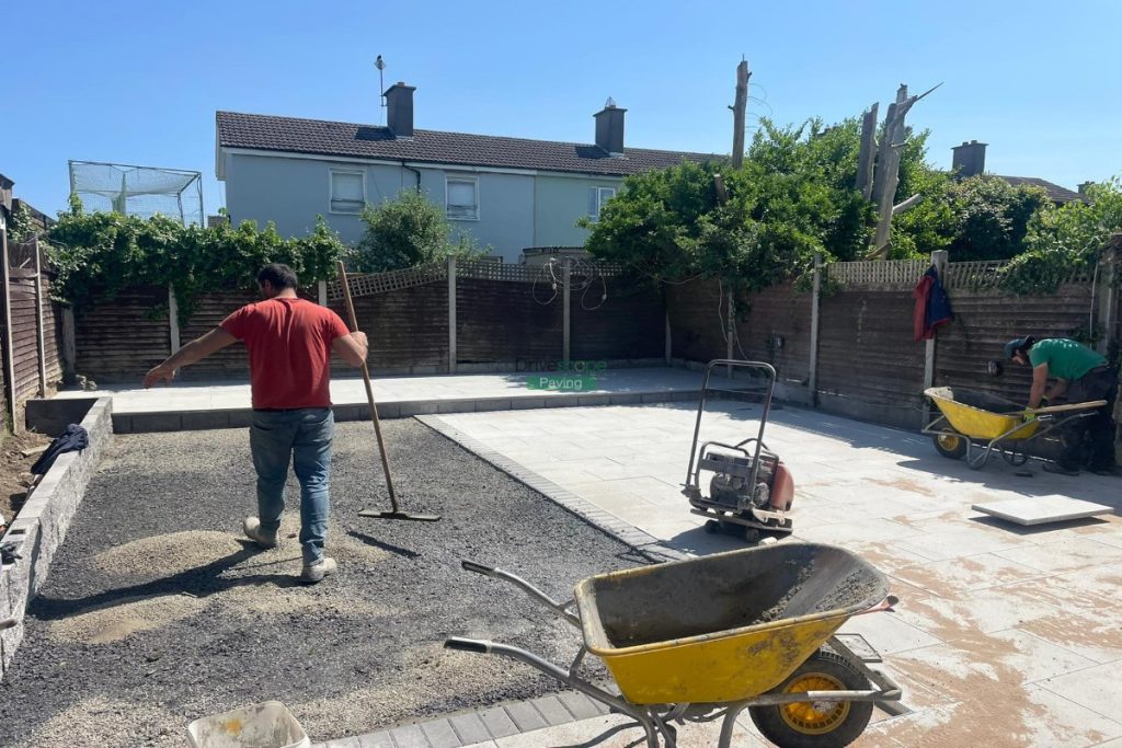 Patio with Silver Granite Slabs, Charcoal Borders and Raised Flowerbeds in Tallaght, Dublin (7)