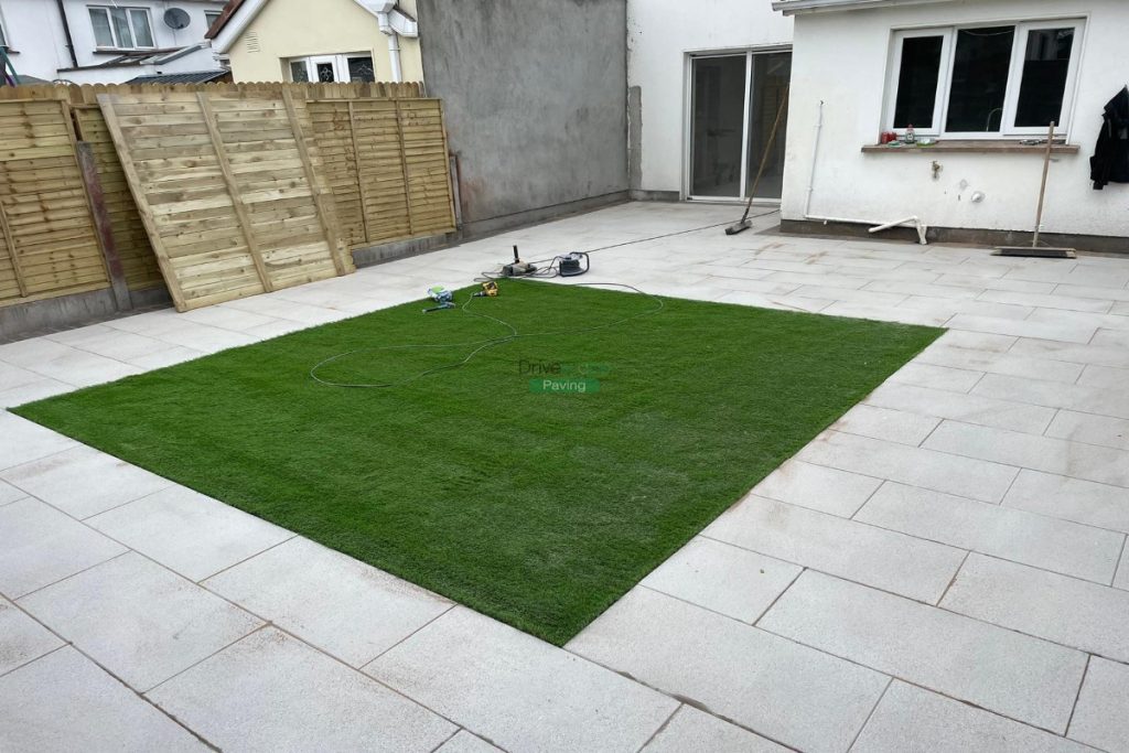 Silver Granite Slabbed Patio with Artificial Grass and Shiplap Fencing in Lucan, Dublin (3)