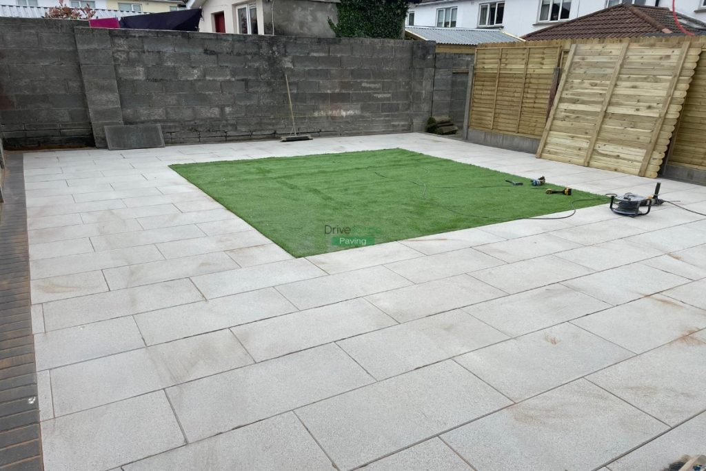 Silver Granite Slabbed Patio with Artificial Grass and Shiplap Fencing in Lucan, Dublin (4)