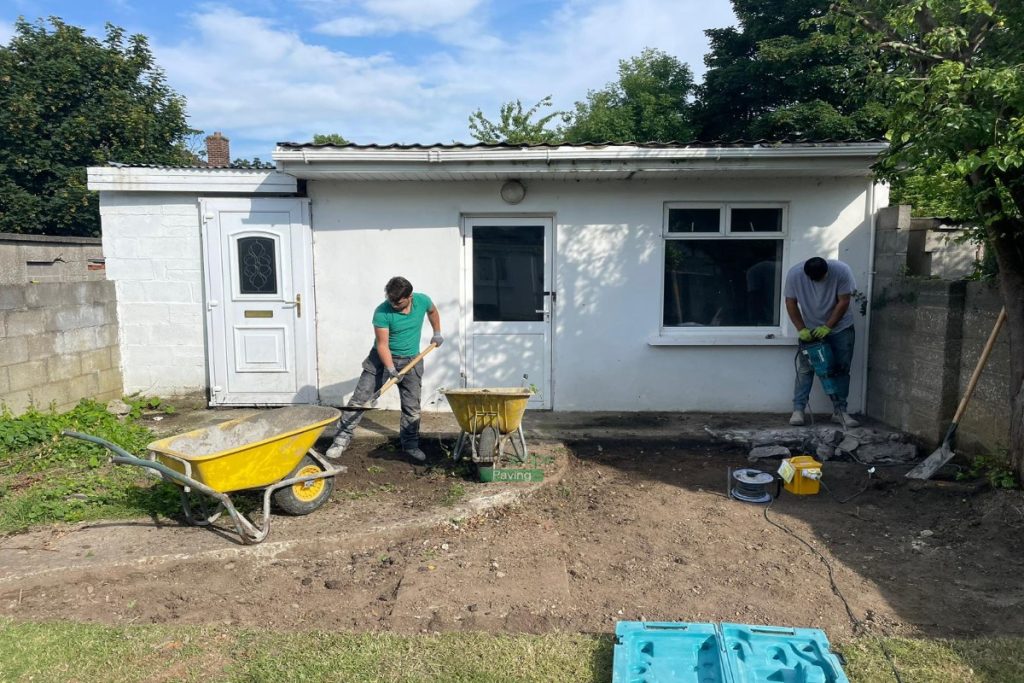 Patio with Silver Granite Slabs and Charcoal Kerbing in Killester Avenue, Dublin (1)
