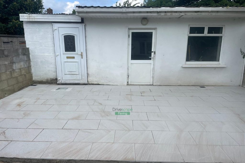 Patio with Silver Granite Slabs and Charcoal Kerbing in Killester Avenue, Dublin (2)